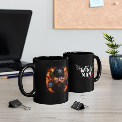 The Wing Man Black Coffee Mug — Spicy Chili Logo 11oz & 15oz