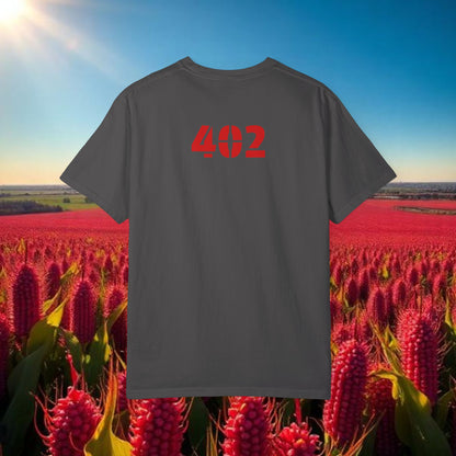 Lincoln Nebraska Area Code T-Shirt — White Tee with Red "Nebraska" & 402 Back Print, Soft-Style T-Shirt