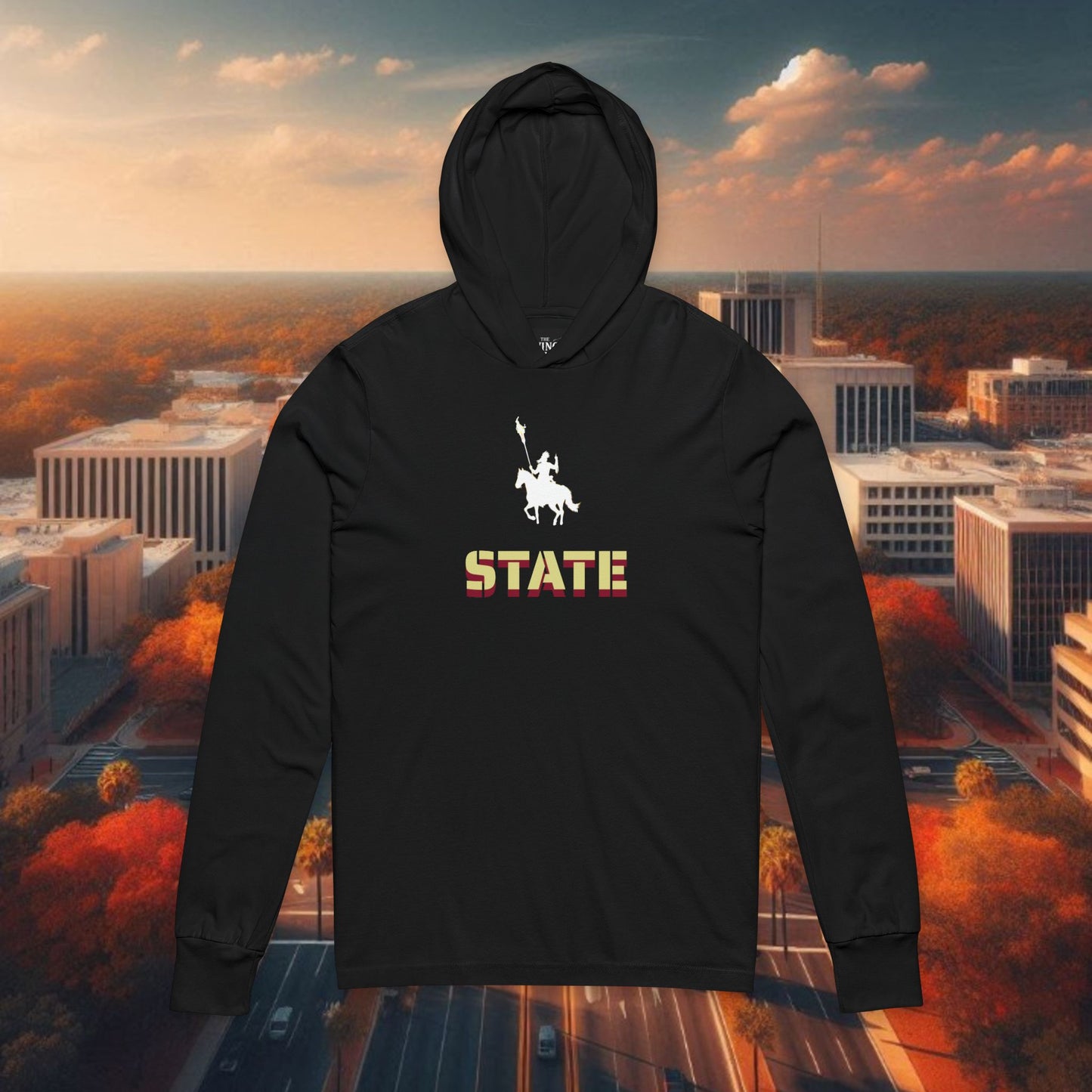 Unisex Hooded Long Sleeve Tee with STATE Design, Casual Wear, College Apparel, Sports Fan Gear, Gift for Football Fans