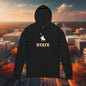 Unisex Hooded Long Sleeve Tee with STATE Design, Casual Wear, College Apparel, Sports Fan Gear, Gift for Football Fans