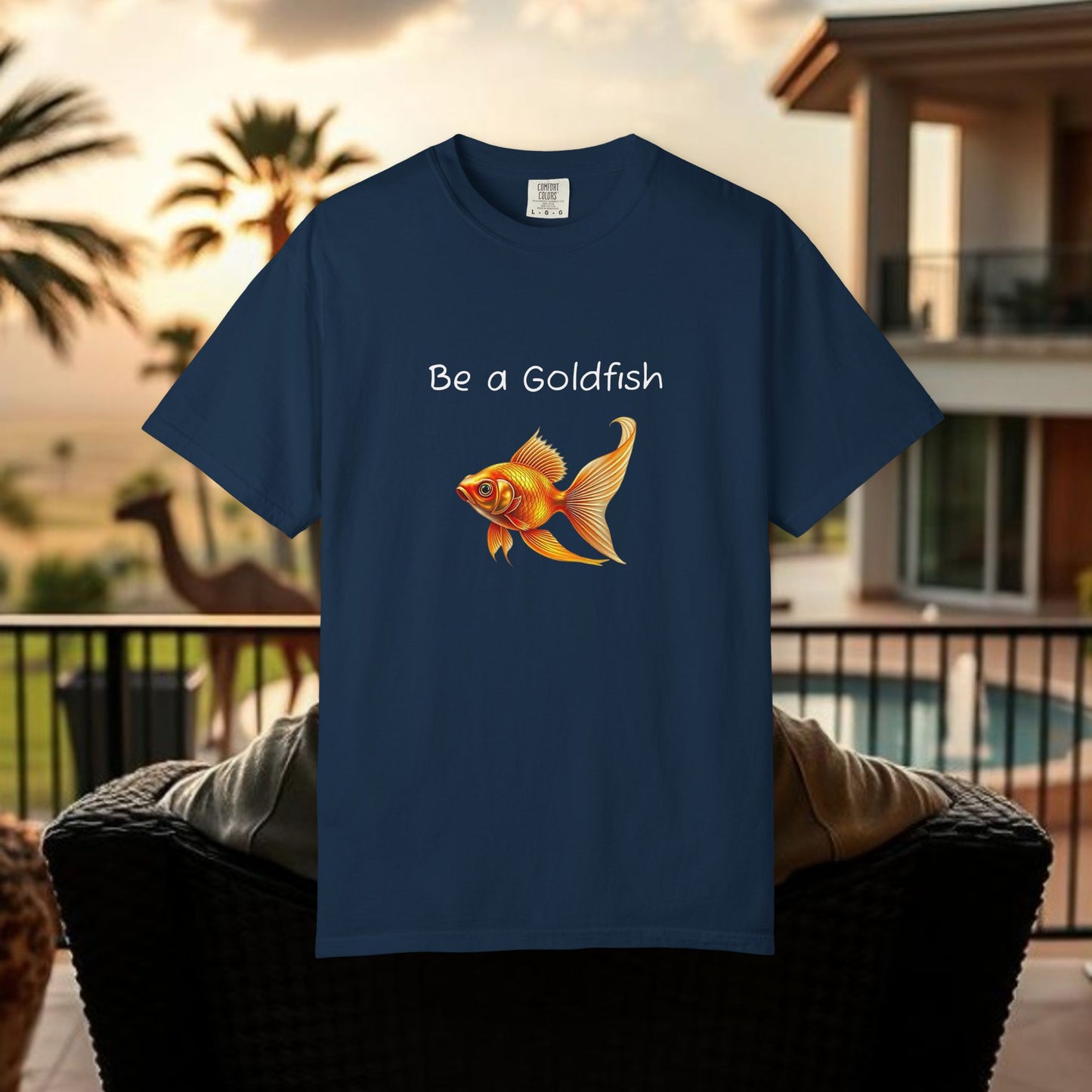 Be a Goldfish T-Shirt, Unisex Garment-Dyed Tee, Movie Reference Shirt, Casual Summer Shirt, Fun Gift for Athletes, Relaxed Fit Top