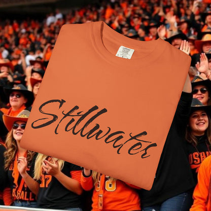 Stillwater Script T‑Shirt — Casual City Pride Tee, Soft-Style Shirt, Perfect for Gameday