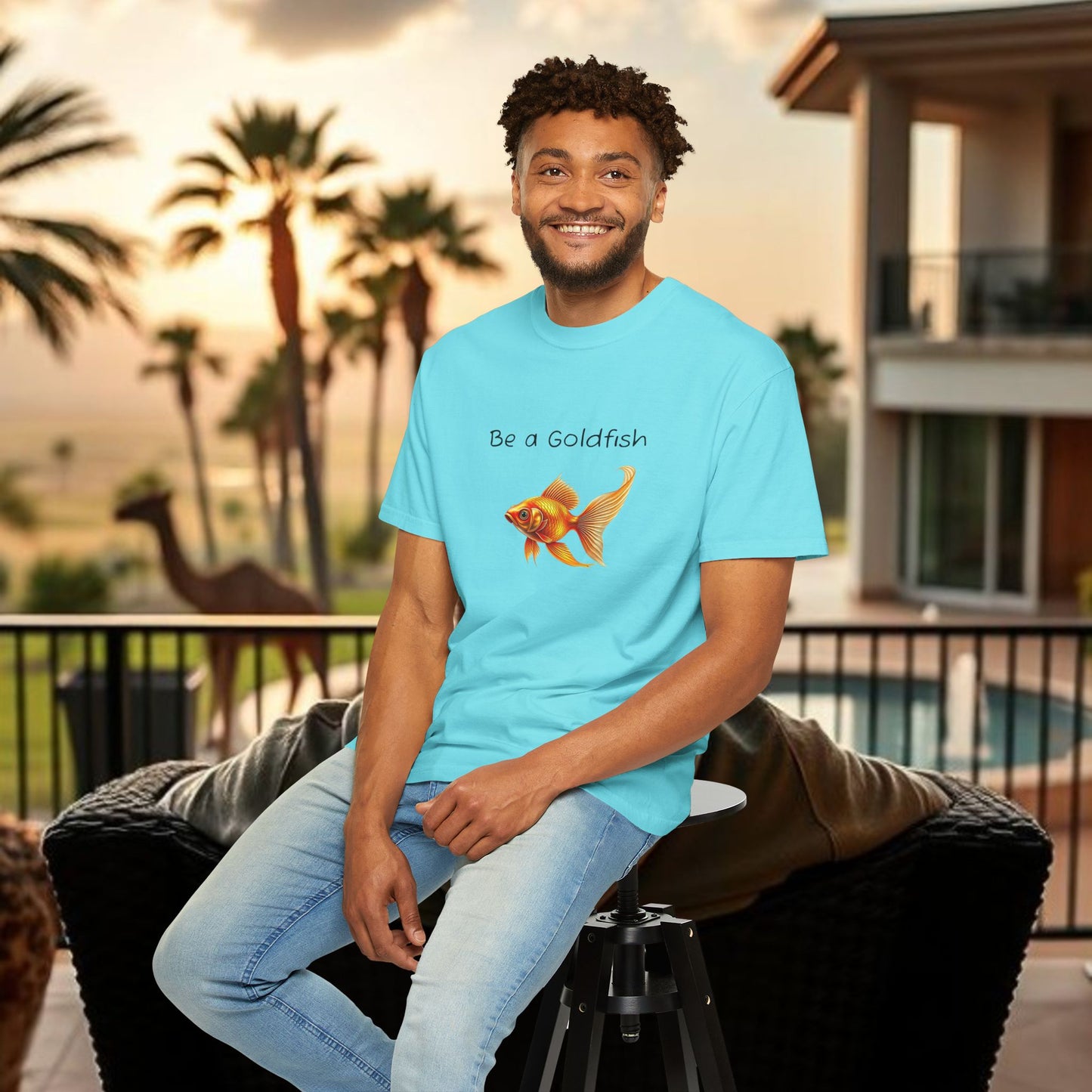 Be a Goldfish T-Shirt, Unisex Garment-Dyed Tee, Movie Reference Shirt, Casual Summer Shirt, Fun Gift for Athletes, Relaxed Fit Top