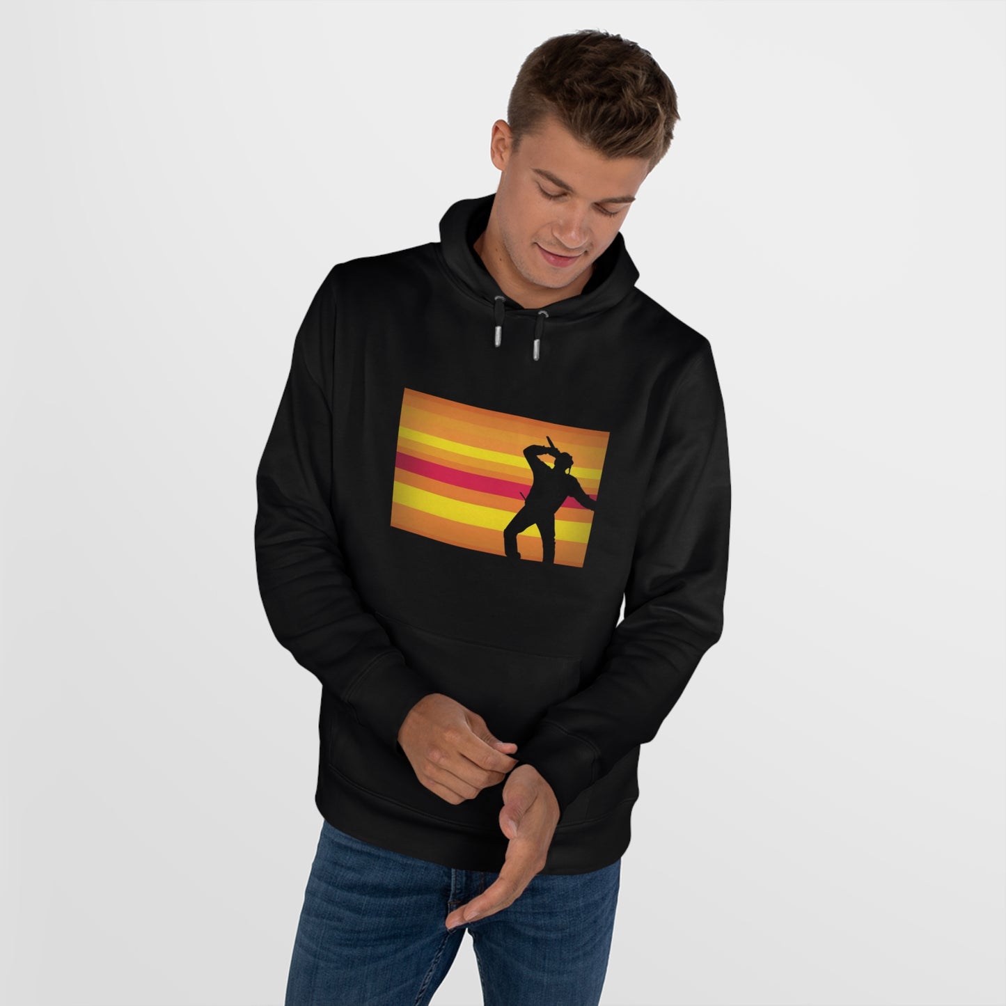 King Silhouette Hoodie — Retro Sunset Dance Graphic Hooded Sweatshirt