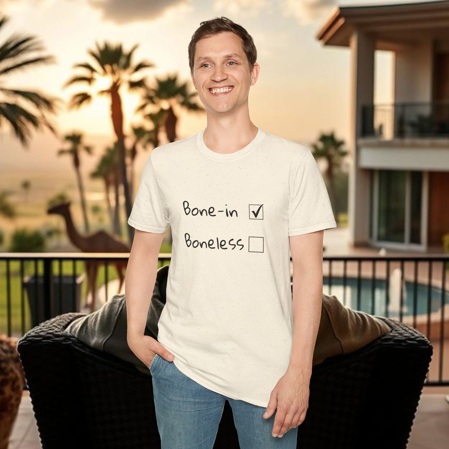 Humorous Foodie T-Shirt, Casual Wear for Food Lovers, Gift for Chefs, Bone-in vs Boneless Design, Fun Graphic Tee