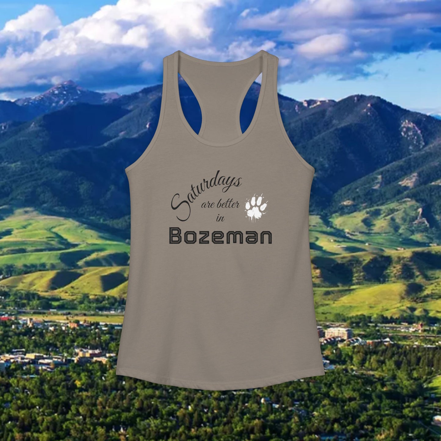 Bozeman Saturdays Racerback Tank, Women's Workout Top, Casual Summer Top, Gift for College Students