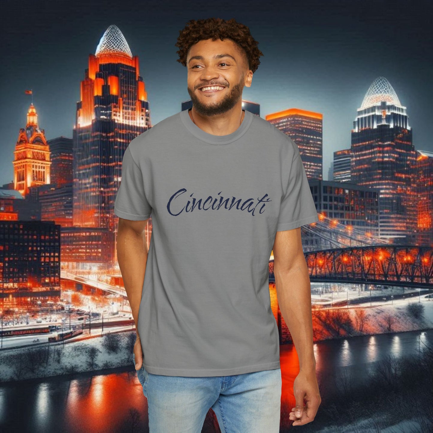 Cincinnati Script T-Shirt — Retro City Name Tee, Tri-Blend, Ultra Comfort, Perfect for Gameday
