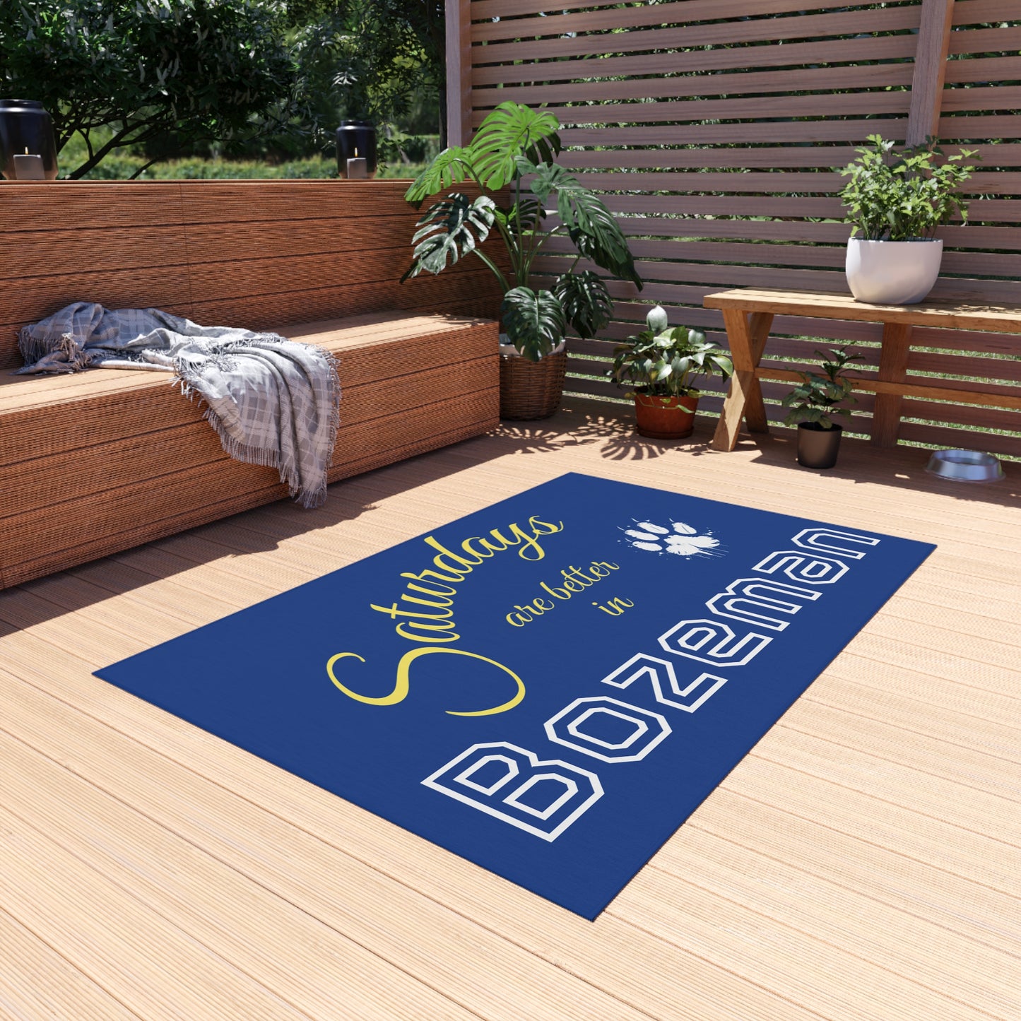 Outdoor Rug — "Saturdays are better in Bozeman" Paw Print Doormat