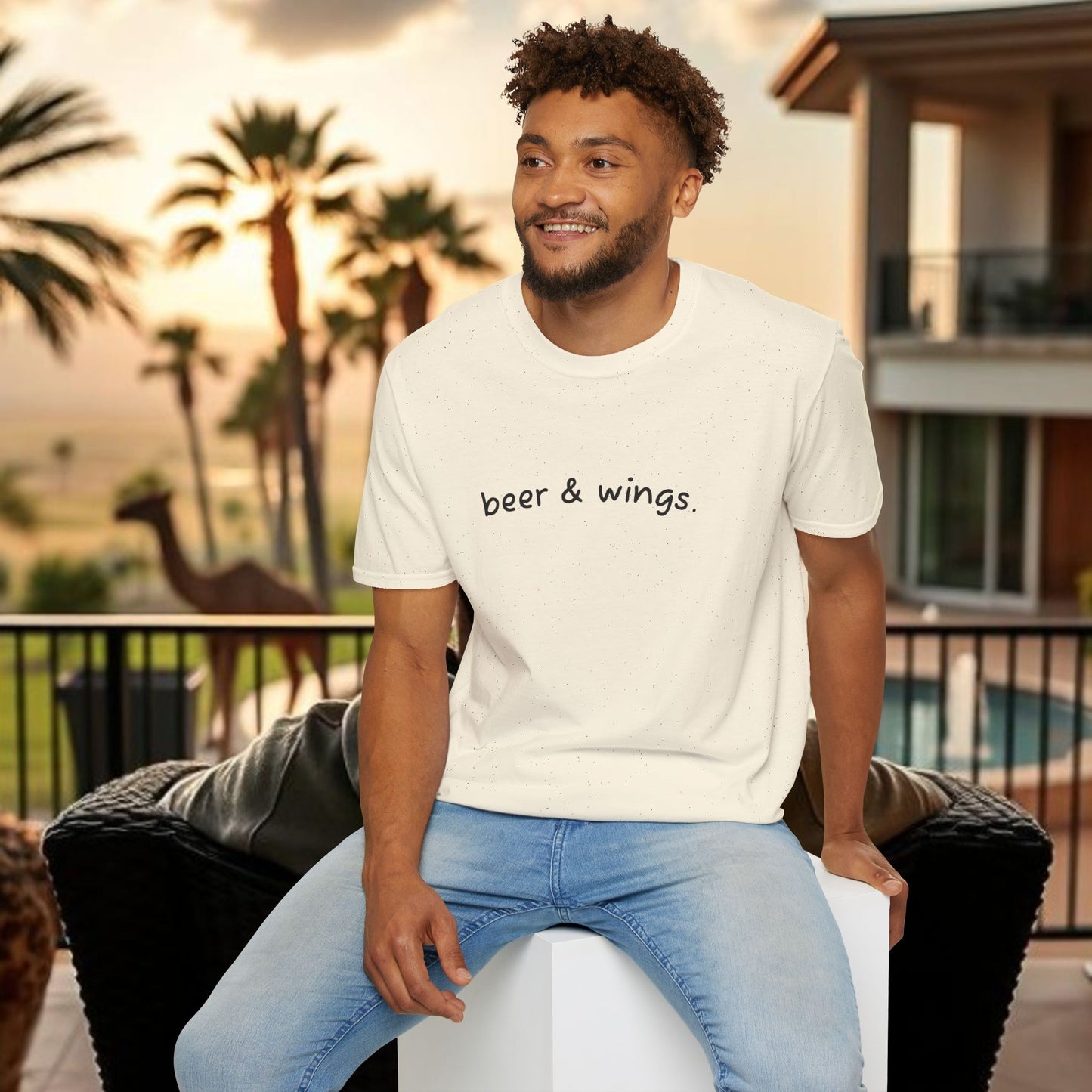 Beer & Wings Unisex Softstyle T-Shirt, Casual Gift for BBQ Lovers, Fun Drink Shirt, Summer Party Apparel, Unique Gift for Foodies