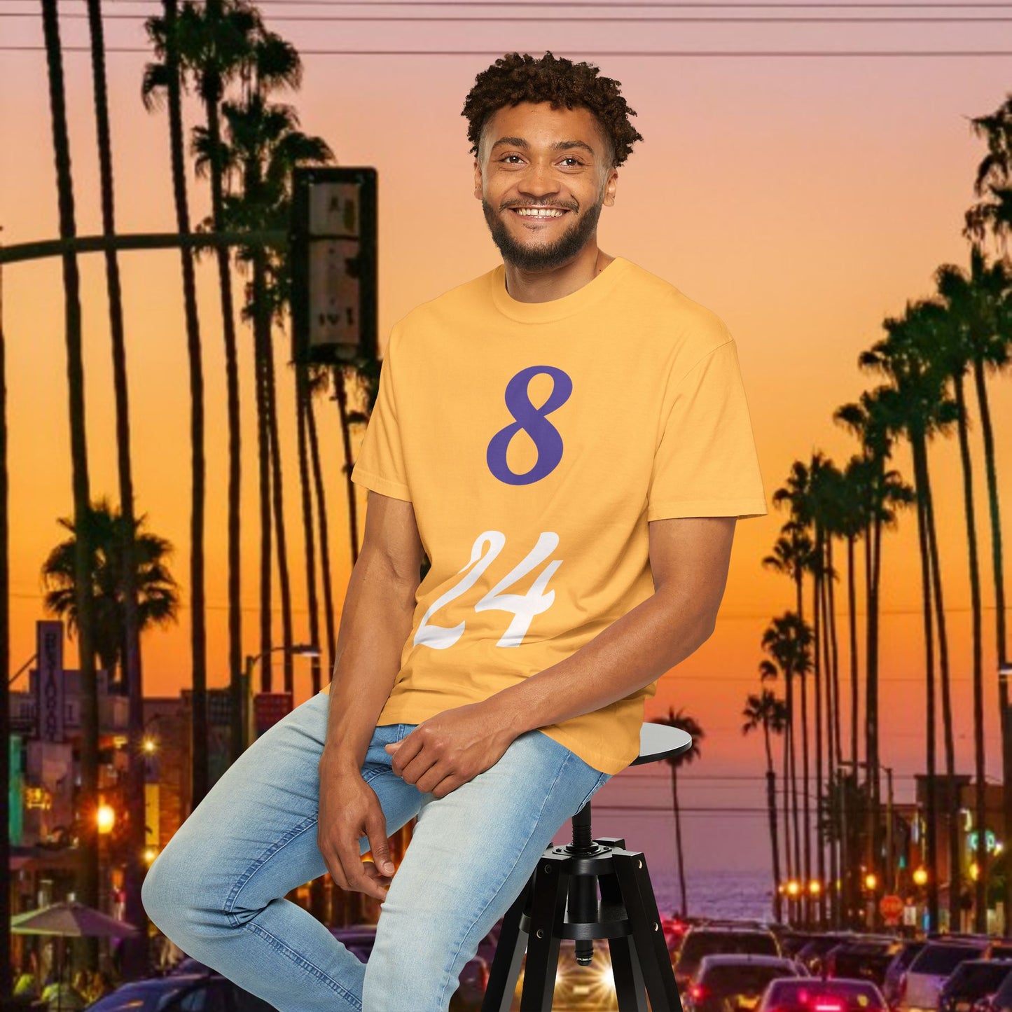 Legend Tribute Unisex Garment-Dyed T-Shirt with '8 & 24' and 'Bean' Text - Casual Wear, Gift for Friends