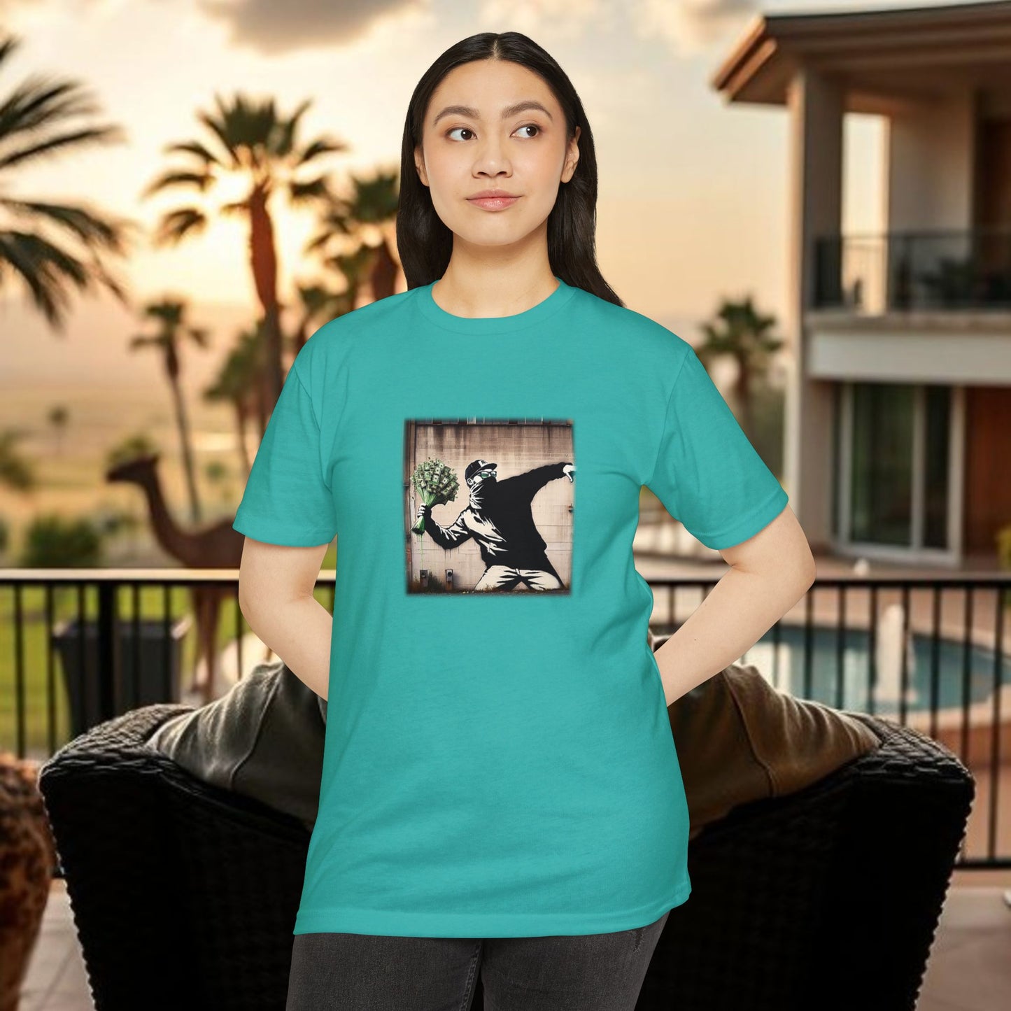 Wing Man Banksy Inspired Streetwear T-Shirt - Unisex Graphic Tee, Casual Wear, Unique Gift, Everyday Style, Urban Vibe, Festival Outfit