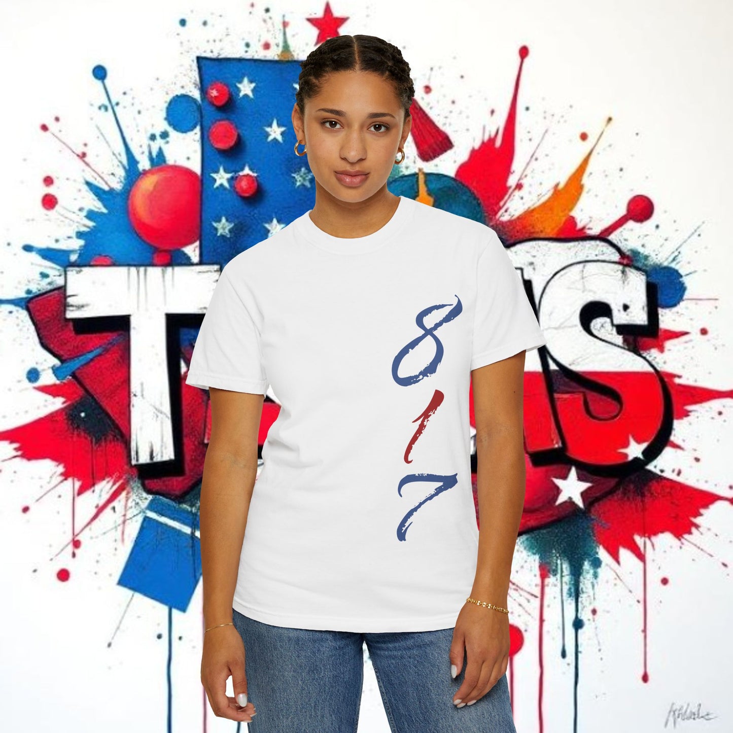 Texas 817 Graphic T-Shirt — Red, White & Blue State Pride Tee, Arlington Texas, Soft-Style T-Shirt, Perfect for Gameday