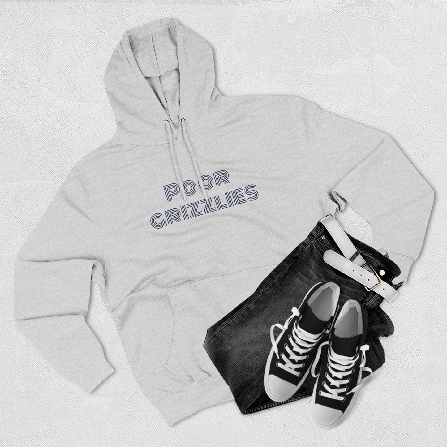 Poor Grizzlies Cozy Three-Panel Fleece Hoodie, Casual Wear, Gift for Bobcat Fans, Fall Essentials, Outdoor Adventures, Bobcat Tailgate Gear