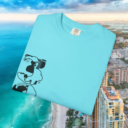 Miami Beach Graphic T-Shirt — Orange Garment-Dyed Tee with Green Vertical Palm Design