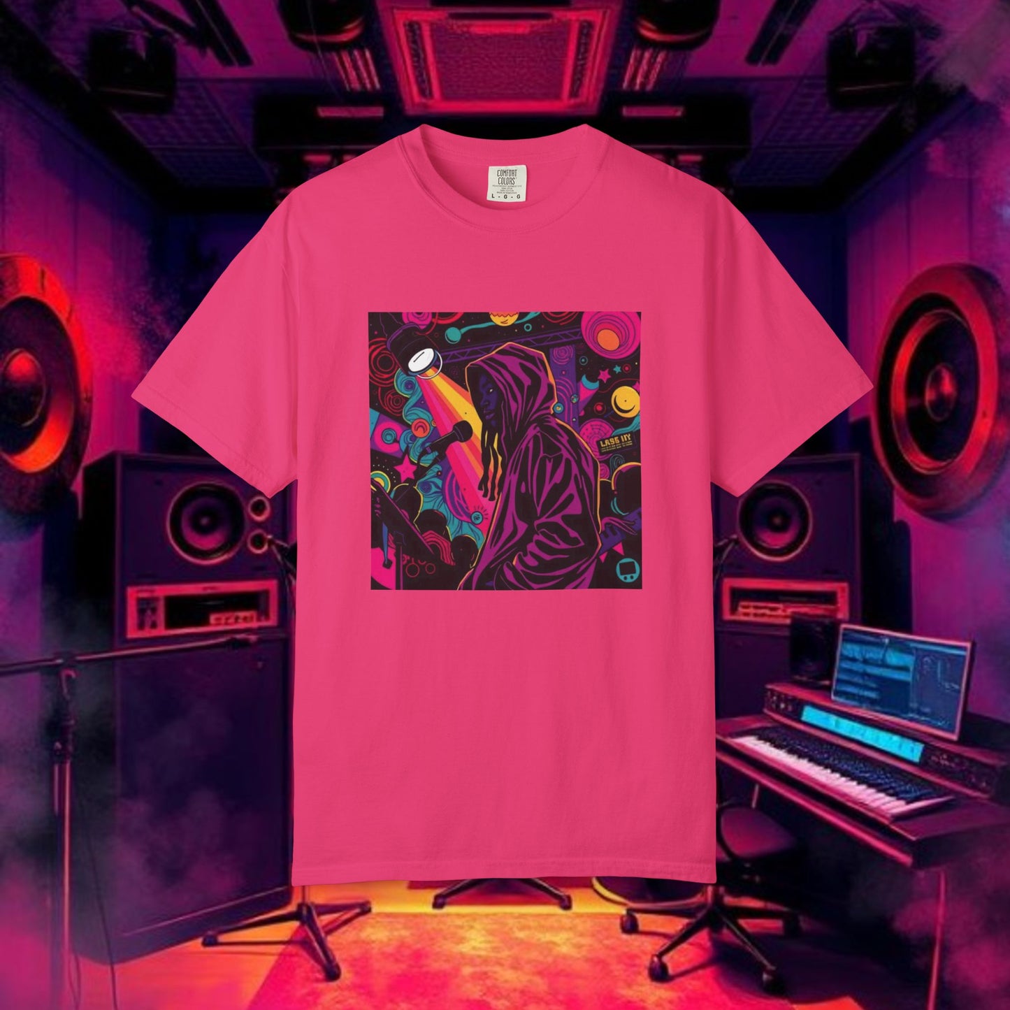 Colorful Unisex Garment-Dyed T-shirt, Artistic Graphic Tee, Music Festival Shirt, Casual Everyday Wear, Vibrant Streetwear, Unique Gift Idea