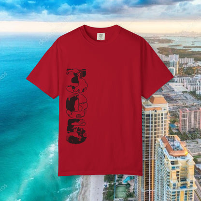 Miami Beach Graphic T-Shirt — Orange Garment-Dyed Tee with Green Vertical Palm Design