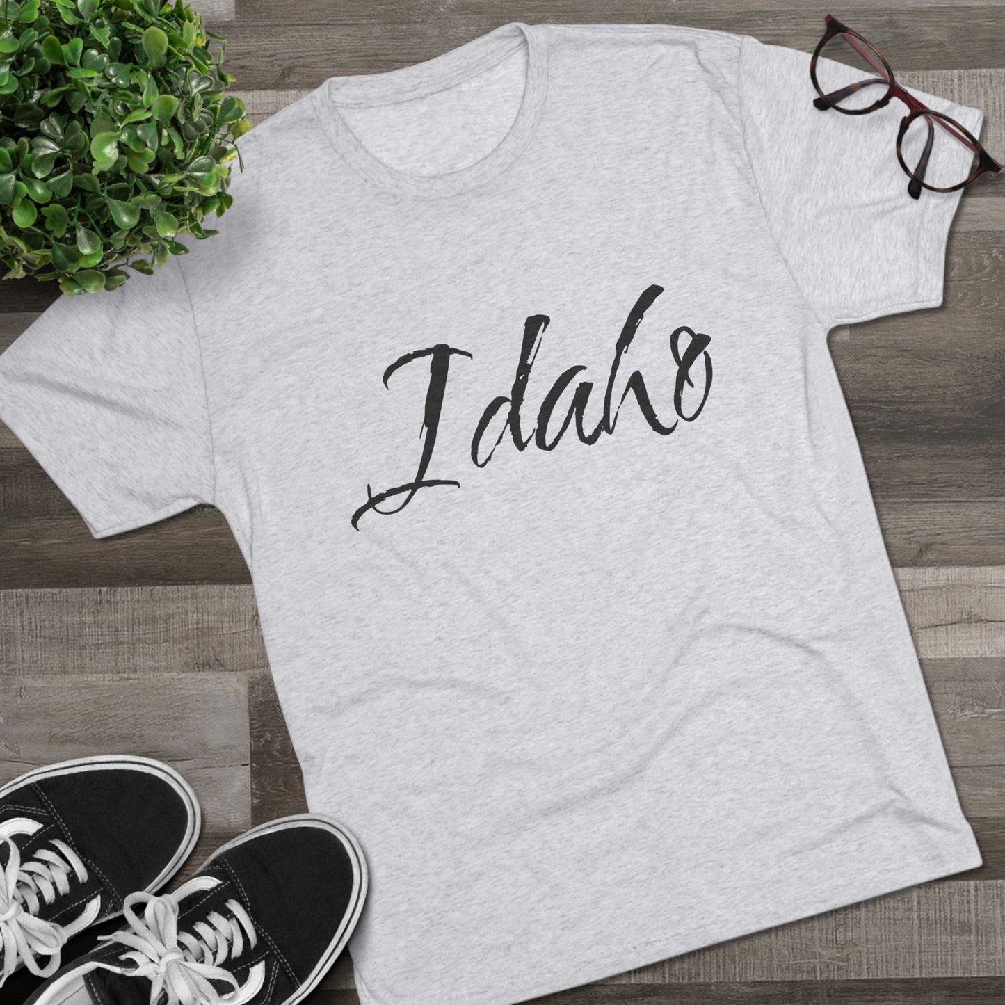 Idaho Script T‑Shirt — State Pride Tee, Tri-Blend Soft Style, Perfect for Class or Gameday.
