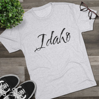 Idaho Script T‑Shirt — State Pride Tee, Tri-Blend Soft Style, Perfect for Class or Gameday.