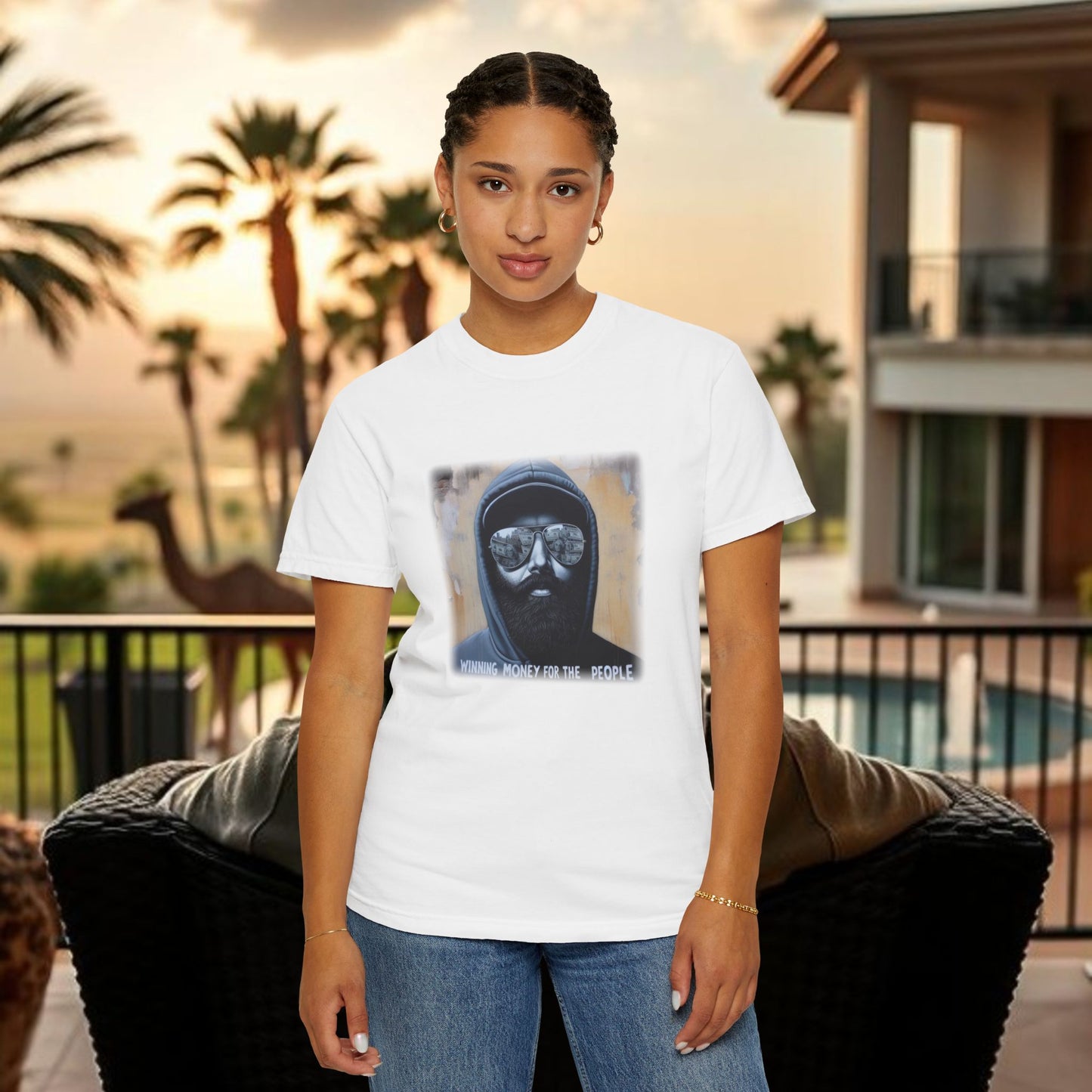 Wing Man Winning Money for The People, Urban Graphic T-shirt, Unisex Garment-Dyed Tee, Streetwear Style, Casual Summer Wear