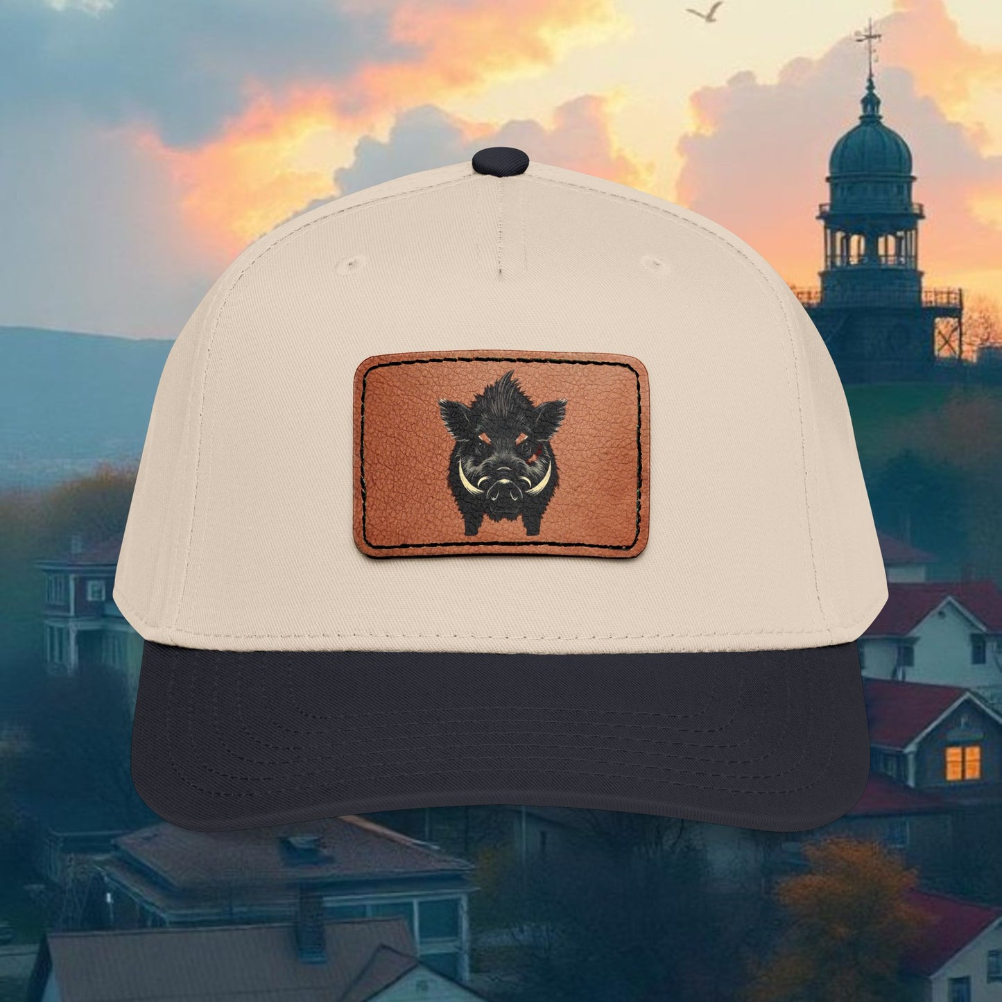 Wild Boar Leather Patch Baseball Cap — Mid Profile