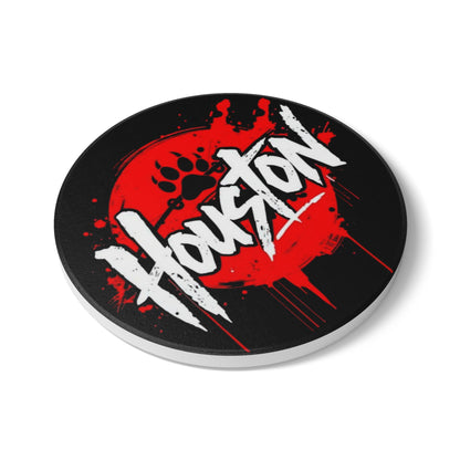 Houston Paw Print Ceramic Coaster – Red Grunge City Logo Drink Protector