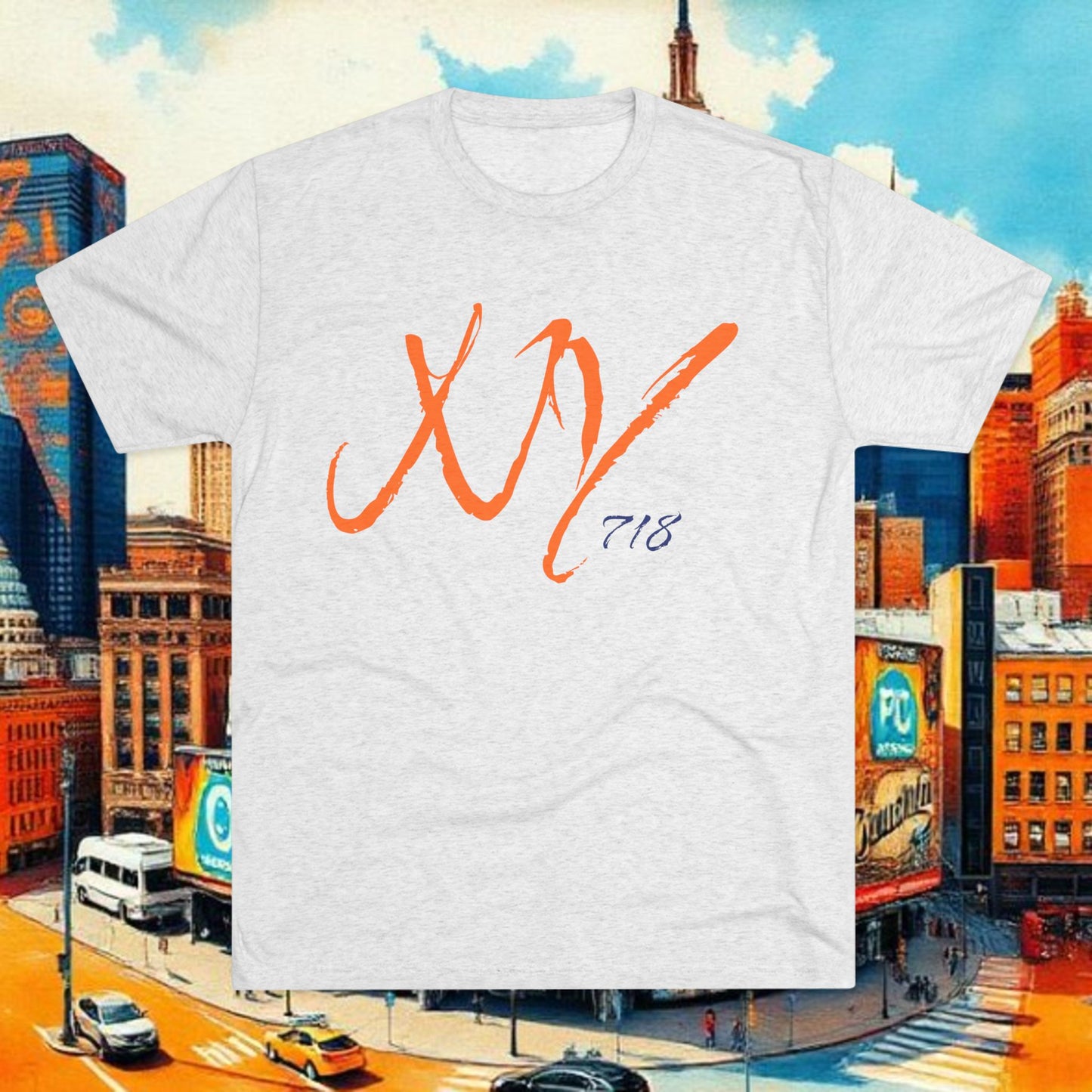 NYC Retro Graphic Tee — 'NY' Repeat & XV 718 Script City T‑Shirt