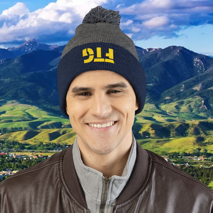 Upside Down FTG Cozy Pom-Pom Knit Cap, Winter Beanie, Embroidered Hat, Perfect Gift, Unisex, Cold Weather Accessory