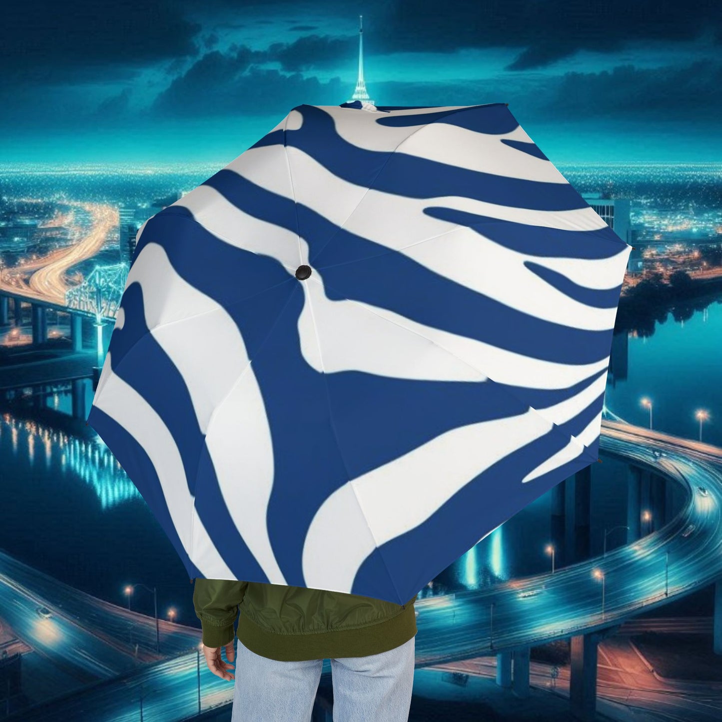 Semi-Automatic Foldable Umbrella - Tiger Pattern, Travel Umbrella, Rainy Day Essential, Sports Game Accessory, Gift Idea