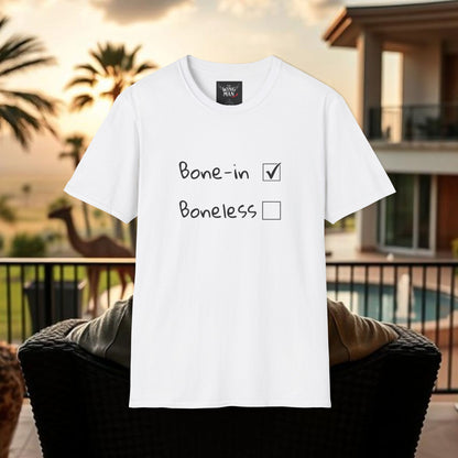 Humorous Foodie T-Shirt, Casual Wear for Food Lovers, Gift for Chefs, Bone-in vs Boneless Design, Fun Graphic Tee