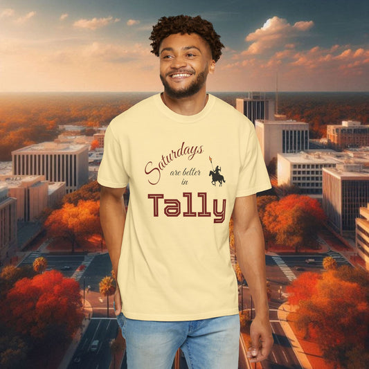 Saturday's Better in Tally Unisex T-Shirt - Casual Wear, College Football, Tailgate Shirt, Gift for Fans, Homecoming Apparel