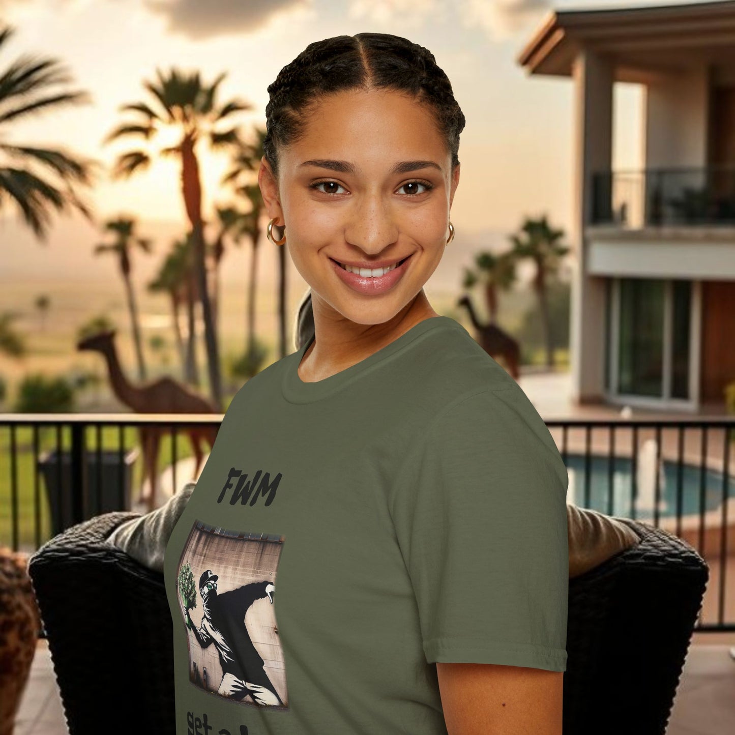 T-Shirt — "FWM Get a Bag" Graphic Tee (Banksy-Style Street Art)