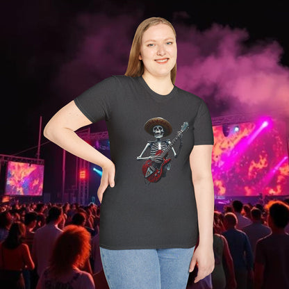 Skeleton Guitarist T-Shirt, Music Festival Shirt, Halloween Costume Tee, Vintage Rock Band Top, Unisex Graphic T-Shirt