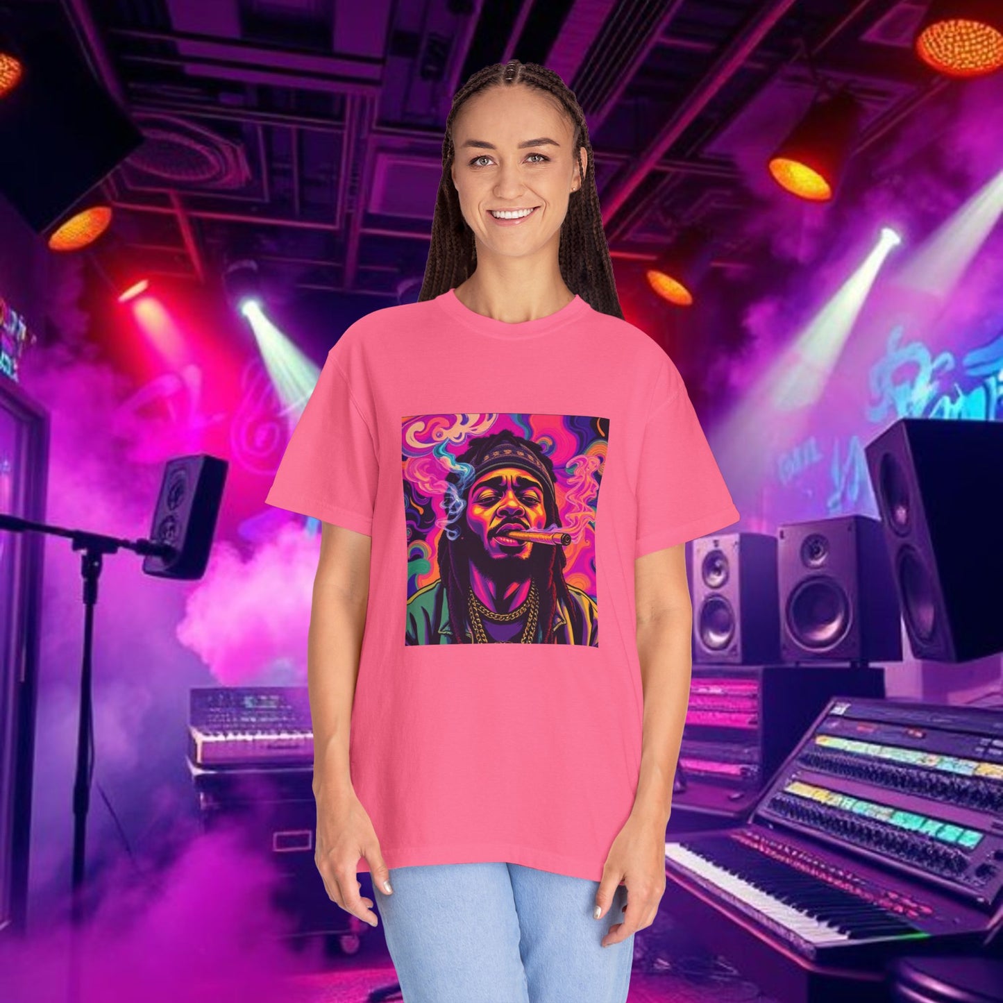 Vibrant Unisex Graphic Tee, Funky Smoke Art Shirt, Casual Streetwear, Gift for Music Lovers, Trendy Summer Top, Unique Festival Wear