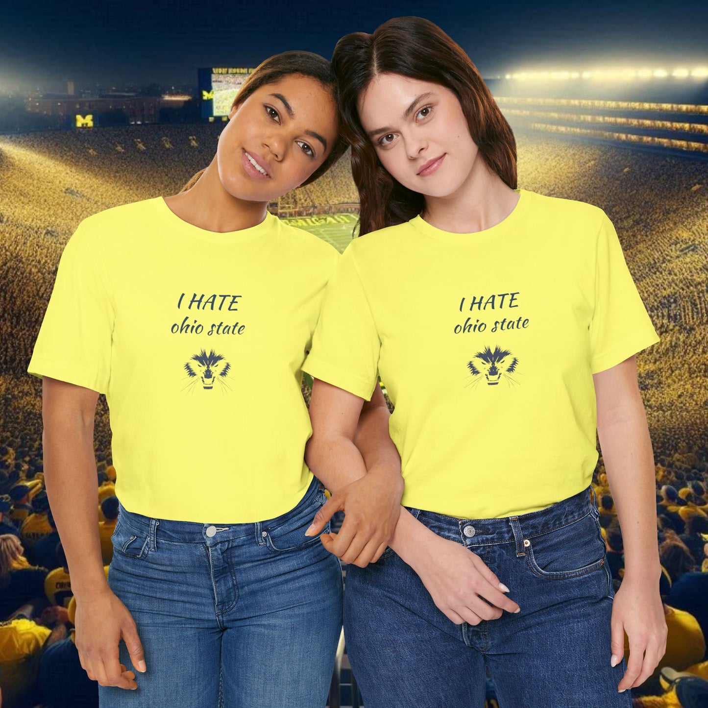 I Hate Ohio State Tee, Unisex Jersey Short Sleeve Tee, Game Day Shirt, College Sports Apparel, Football Fan Gift, Yellow Tee