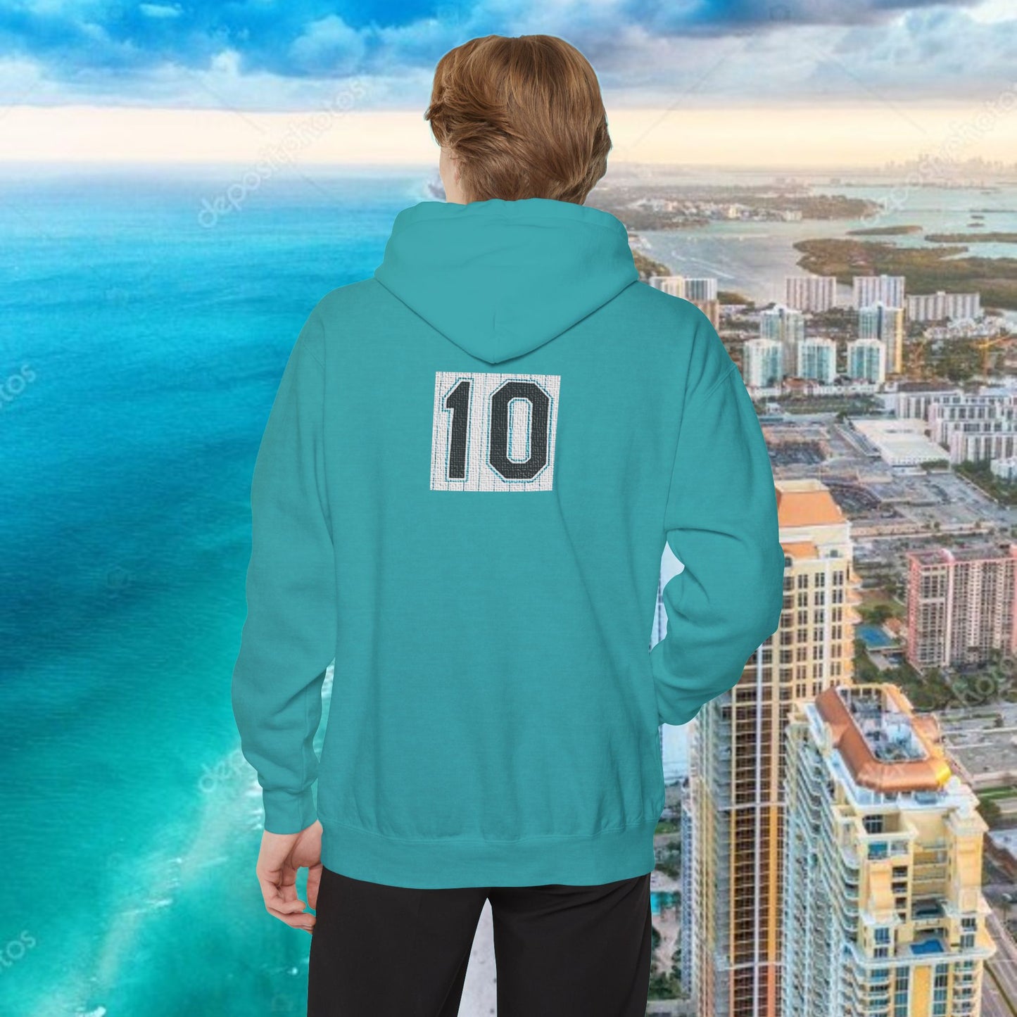 Teal Retro Garment-Dyed Hoodie with 10 Design, Stylish Hoodie, Casual Wear, Unique Gift, Trendy Apparel