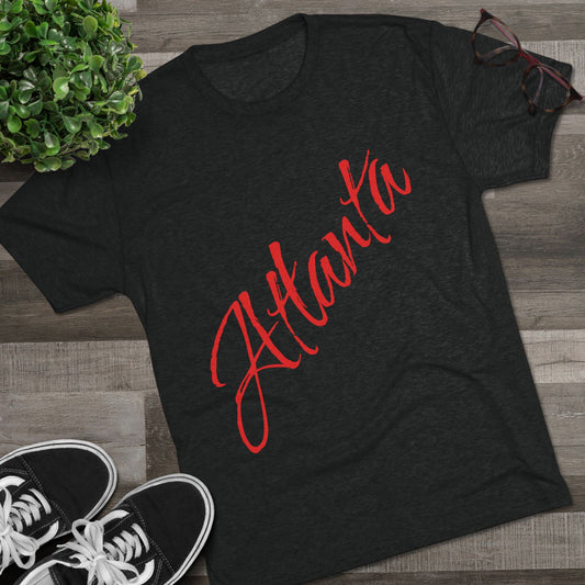 Atlanta Script Tee — Red Diagonal City Name T-Shirt, Tri-Blend Super Soft Style T-Shirt, Perfect for Gameday or a Night Out