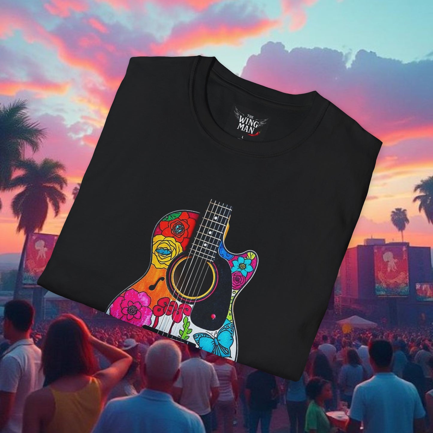 Colorful Acoustic Guitar T-Shirt, Music Lover's Tee, Festival Wear, Gift for Musicians, Vibrant Graphic Shirt