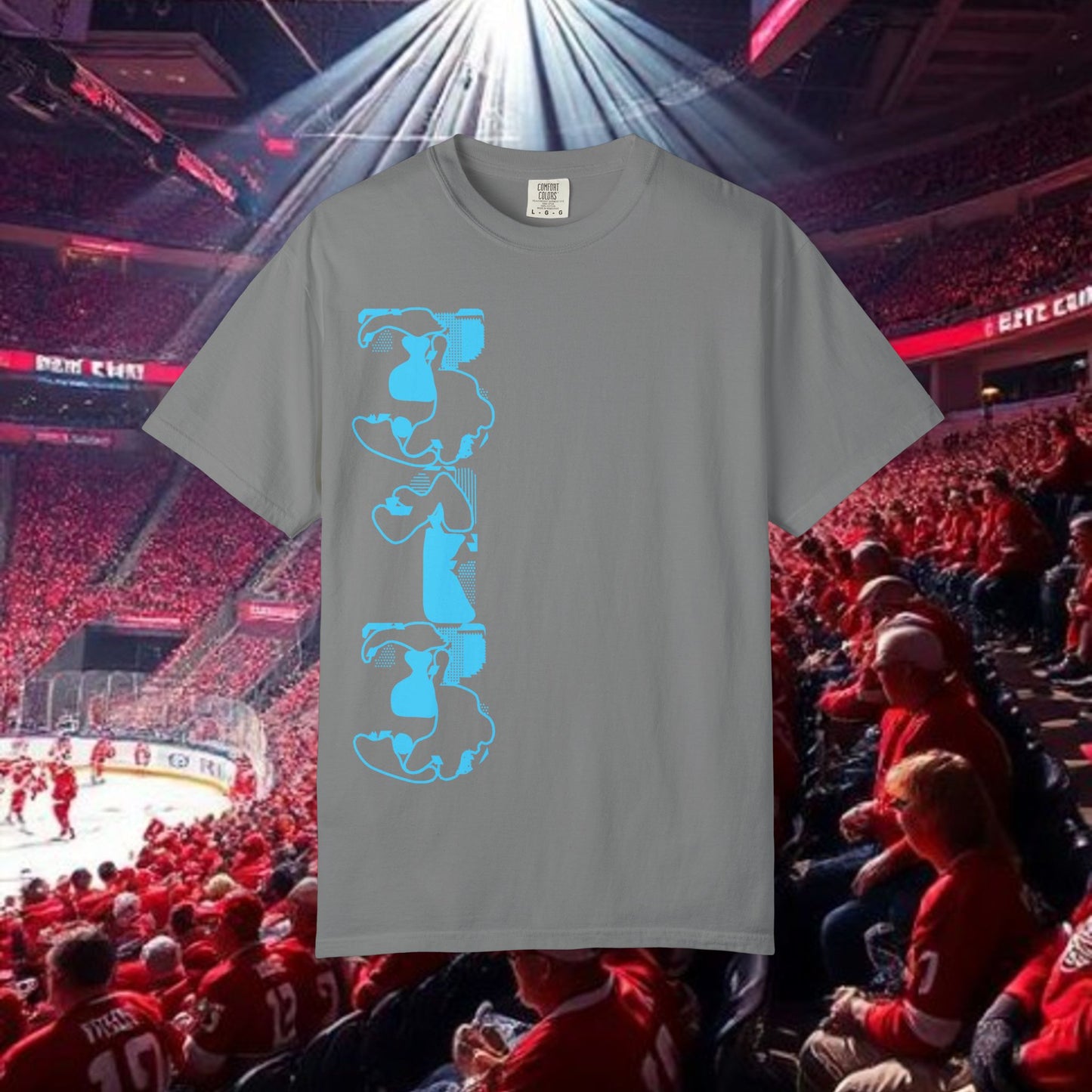 Detroit T-Shirt — Vertical Mascot Graphic with 'Detroit' Script