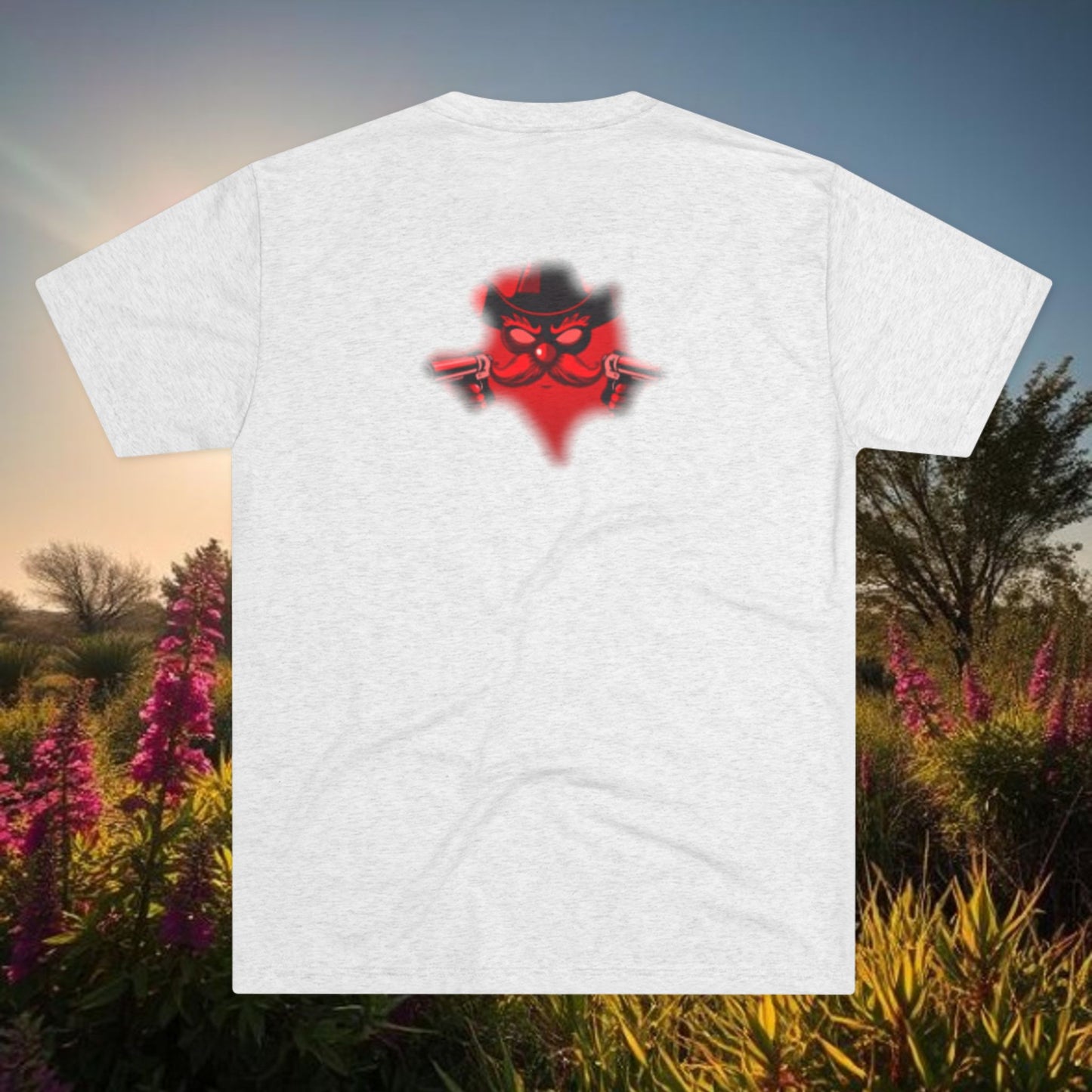 Lubbock Script Tee — Red Cowboy Skull Graphic Crew Shirt, Tri-Blend, Super Soft T-Shirt, Perfect for Gameday