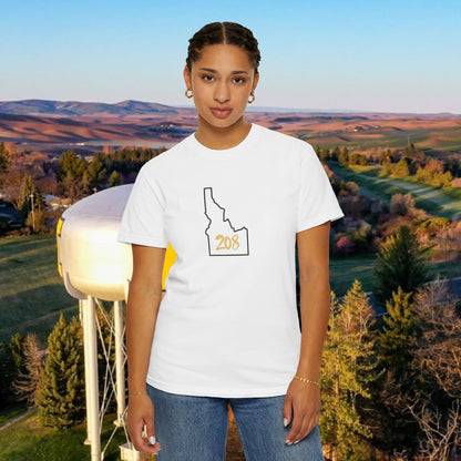 Idaho 208 Unisex Garment-Dyed T-Shirt, Casual Tees, State Pride Apparel, Gift for Idahoans, Gameday Fashion