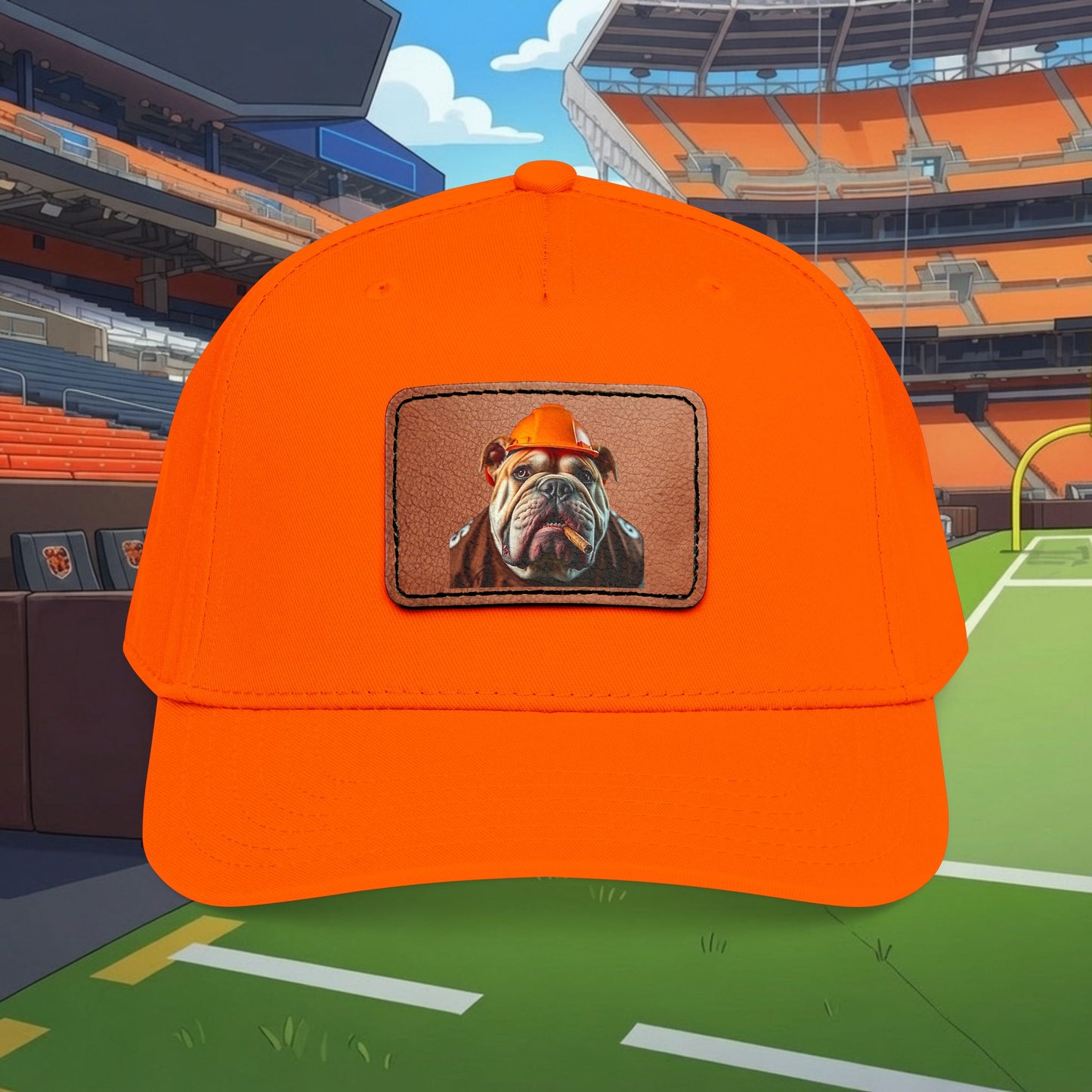 Bulldog Leather Patch Baseball Cap — Cute Construction Bulldog Hat