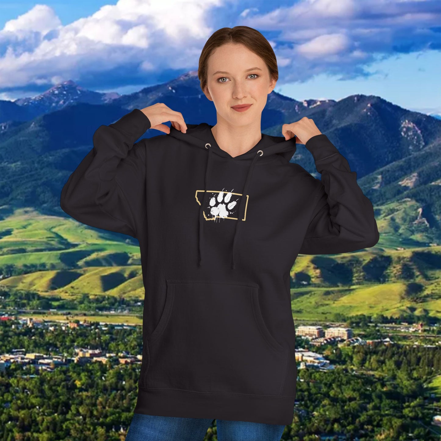 Montana Paw Hoodie — State Outline with Cat Paw Graphic (ESG GCG Back)