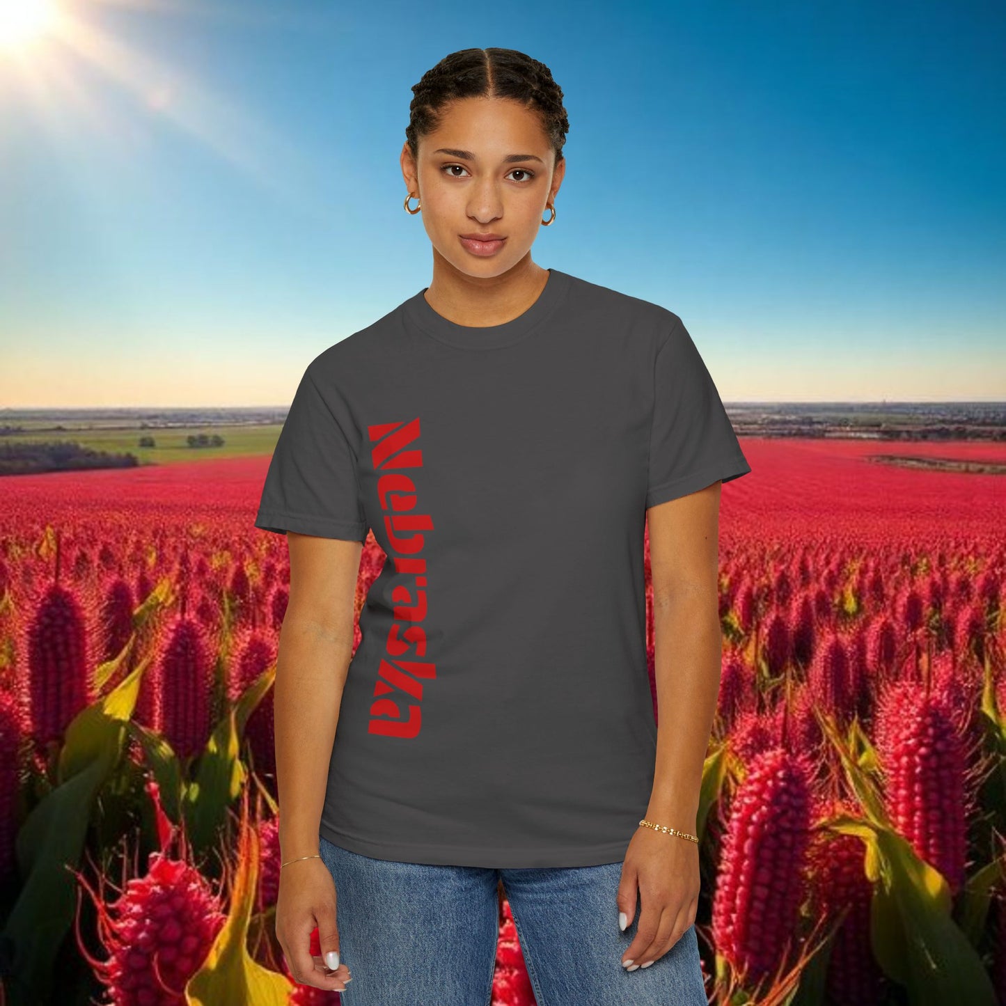 Lincoln Nebraska Area Code T-Shirt — White Tee with Red "Nebraska" & 402 Back Print, Soft-Style T-Shirt