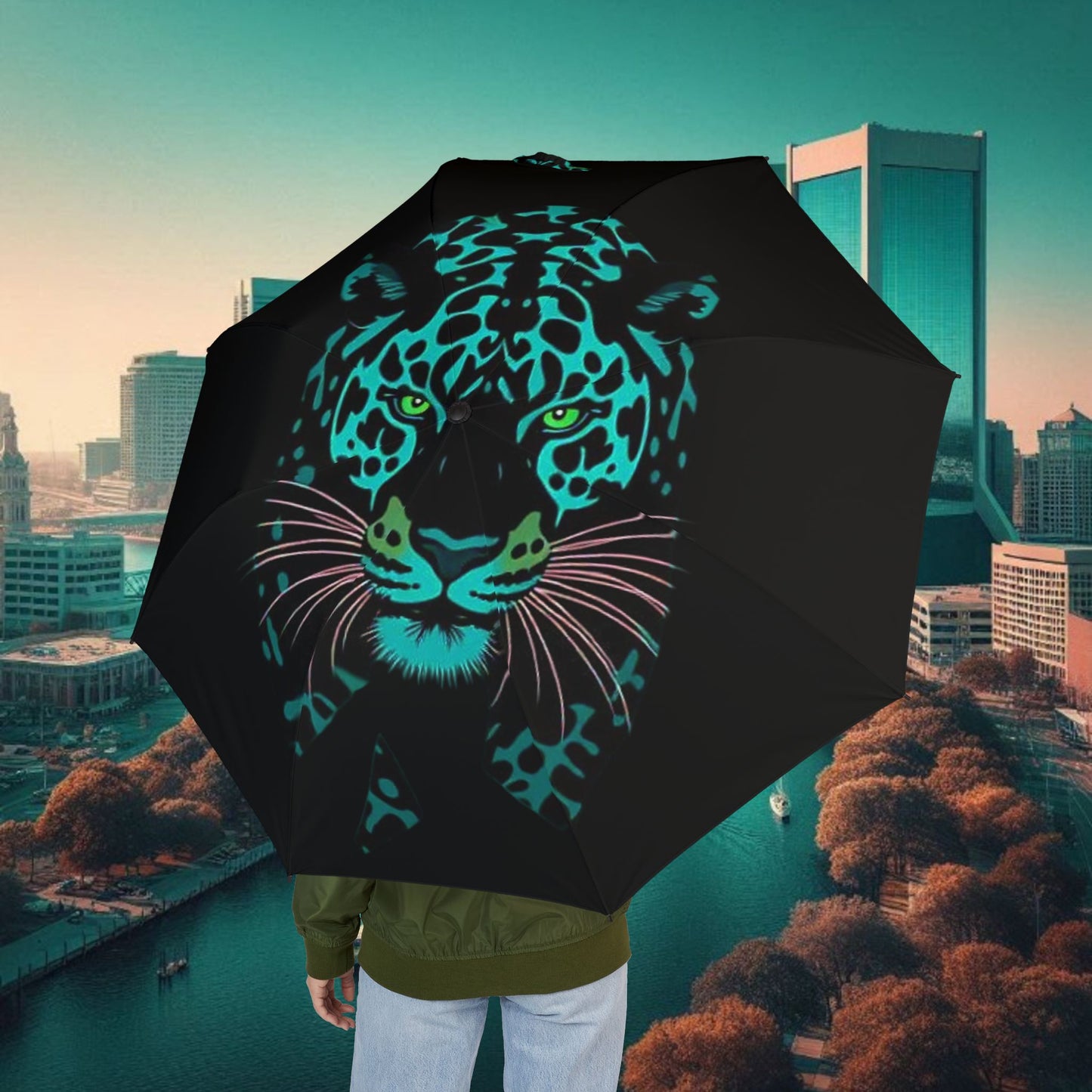 Fierce Jaguar Umbrella, Foldable Rain Gear, Stylish Weather Protection, Gift for Football Fans, Unique Outdoor Accessory