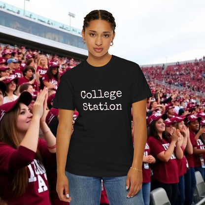 College Station Unisex Garment-Dyed T-Shirt | Casual Wear, College Apparel, Gift for Students, Everyday Style, Trendy Tees