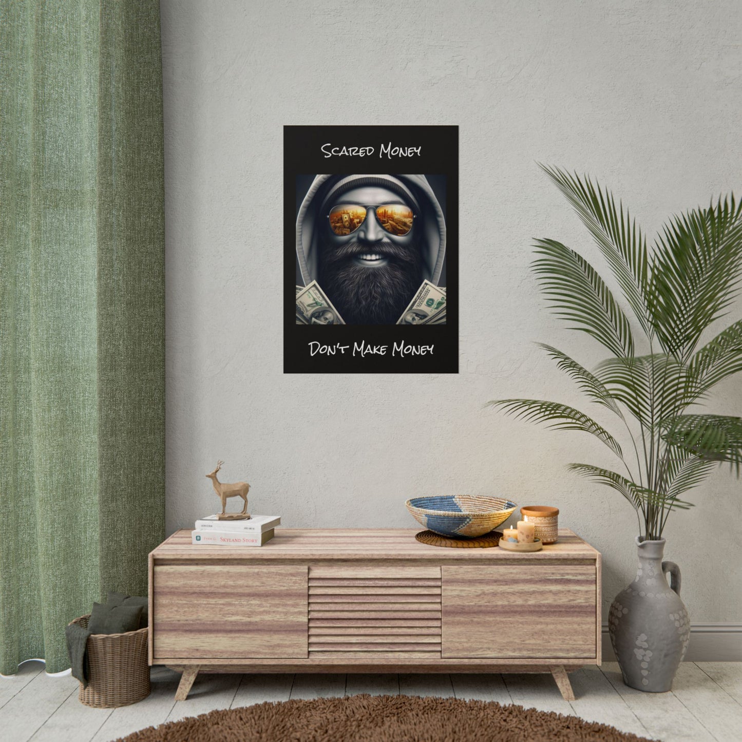 Bearded Money Motivational Wall Art, Scared Money Don't Make Money Poster, Home Decor, Gift for Entrepreneurs, Business Inspiration