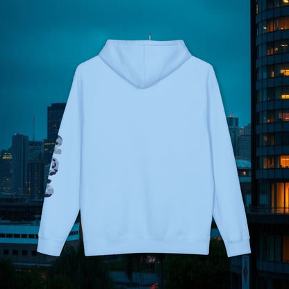 Seattle Script Hoodie — Minimalist City Sweatshirt with 206 Sleeve
