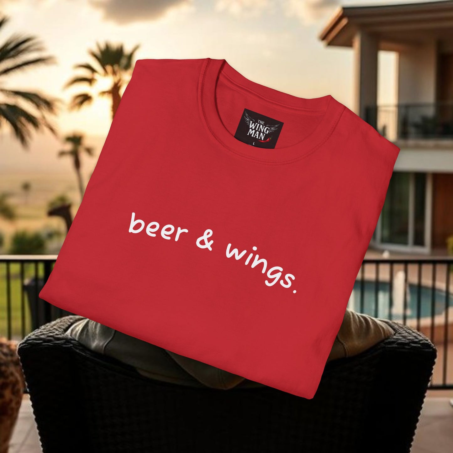 Beer & Wings Unisex Softstyle T-Shirt, Casual Gift for BBQ Lovers, Fun Drink Shirt, Summer Party Apparel, Unique Gift for Foodies