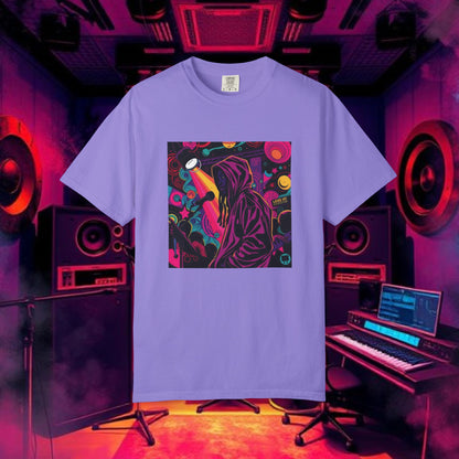 Colorful Unisex Garment-Dyed T-shirt, Artistic Graphic Tee, Music Festival Shirt, Casual Everyday Wear, Vibrant Streetwear, Unique Gift Idea