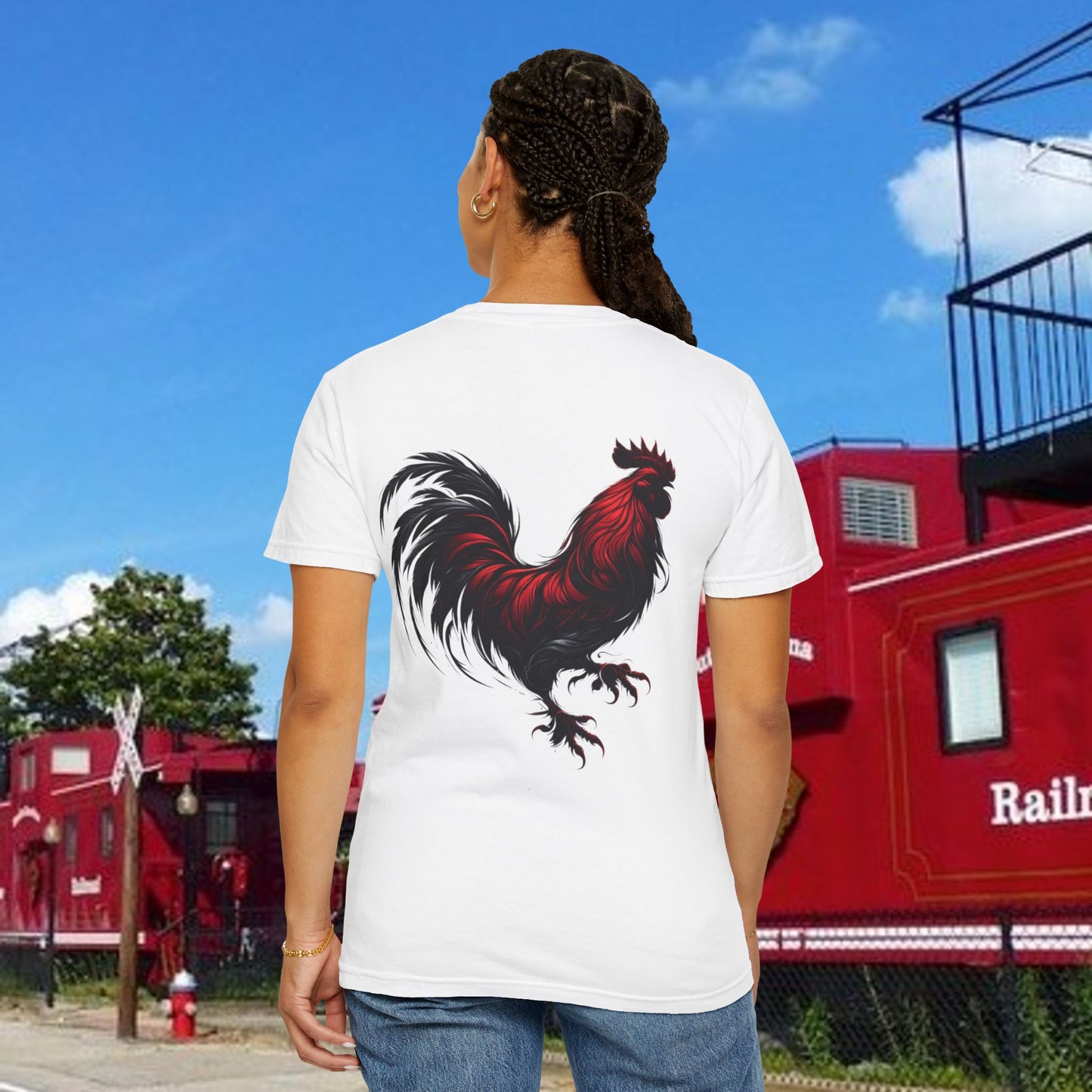 Rooster Graphic T-Shirt — Vertical '803' Design & Bold Red Rooster